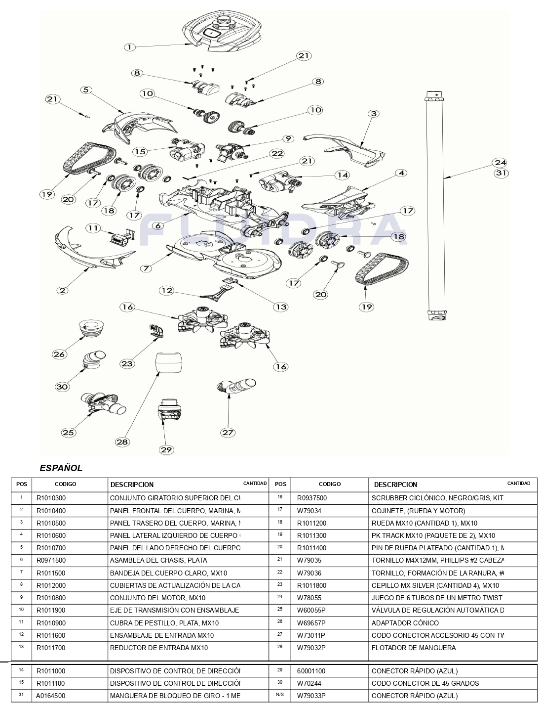 recambios-zodiac-mx10 Recambios Limpiafondos Zodiac FreeRider RF 5400 iQ